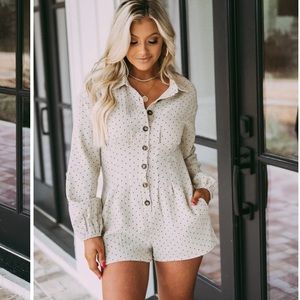 Long Sleeve Polka Dot Romper Size Medium